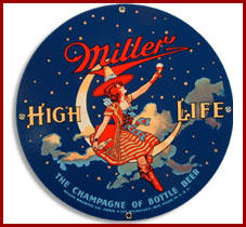 Miller high life beer girl on moon siren logo